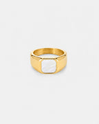 Bruce & Co Pearlescent White Inlay Signet Ring, Gold-Plated Steel, US 7–13