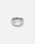 Bruce & Co Pearlescent White Inlay Signet Ring, Silver-Plated Steel, US 7–13