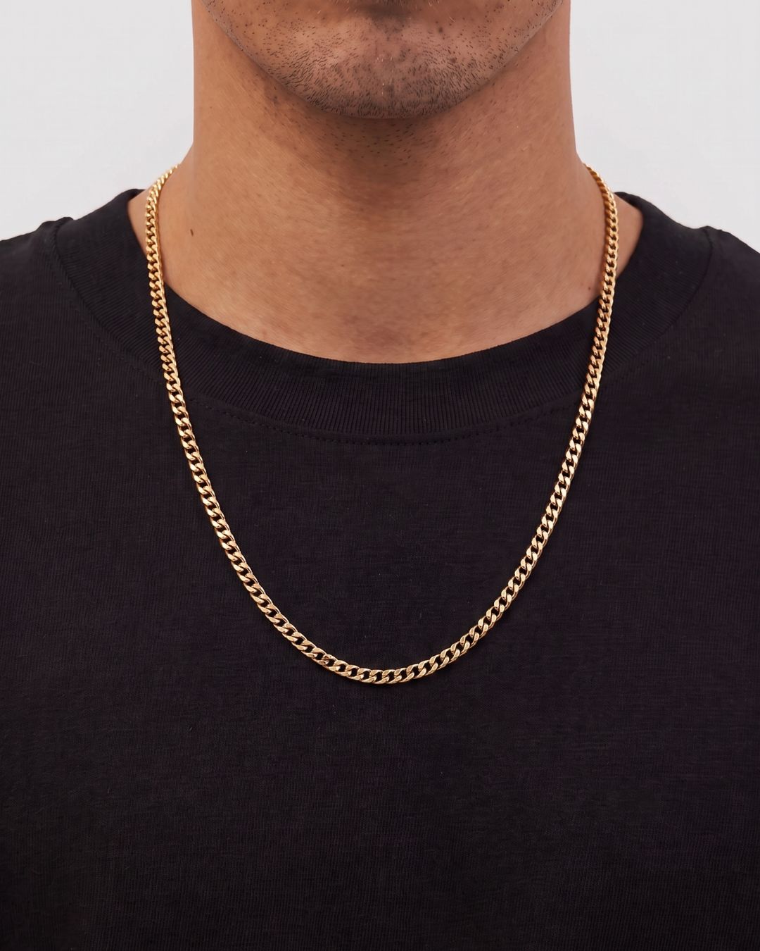 Bruce & Co Nocturno – Men’s Matte Gold-Tone Stainless Steel Cuban Chain Necklace, 3 mm