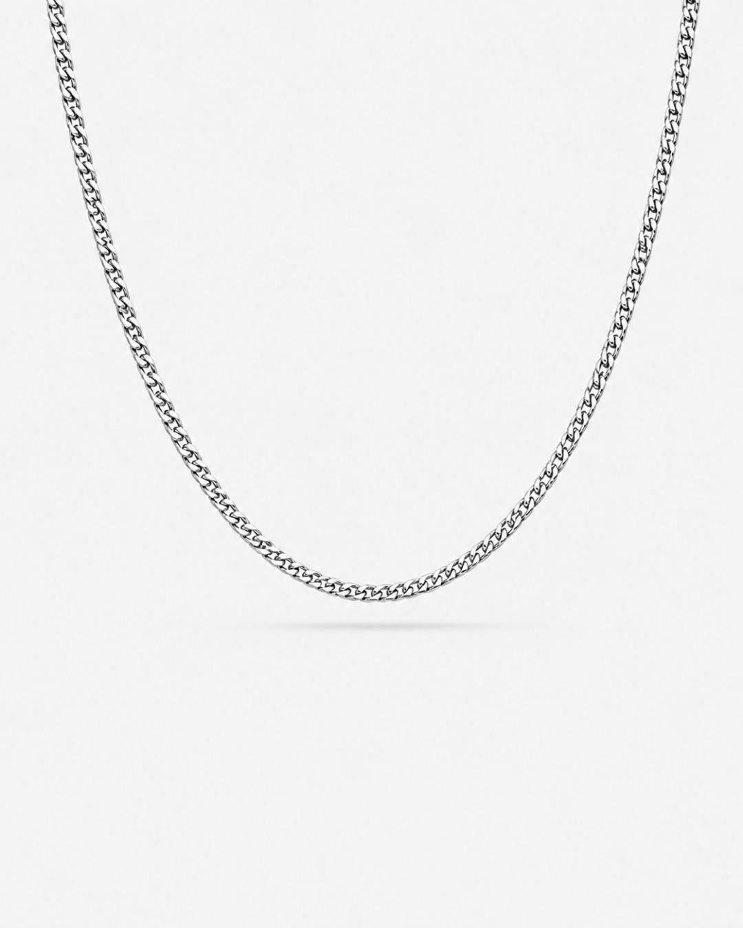 Bruce & Co Nocturno – Men’s Cuban Chain Necklace, 3 mm, Silver-Tone Steel