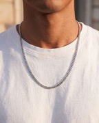 Bruce & Co Nocturno – Men’s Cuban Chain Necklace, 3 mm, Silver-Tone Steel