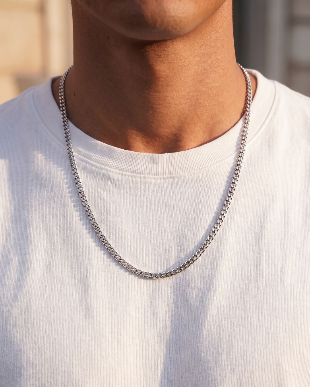Bruce & Co Nocturno – Men’s Cuban Chain Necklace, 3 mm, Silver-Tone Steel