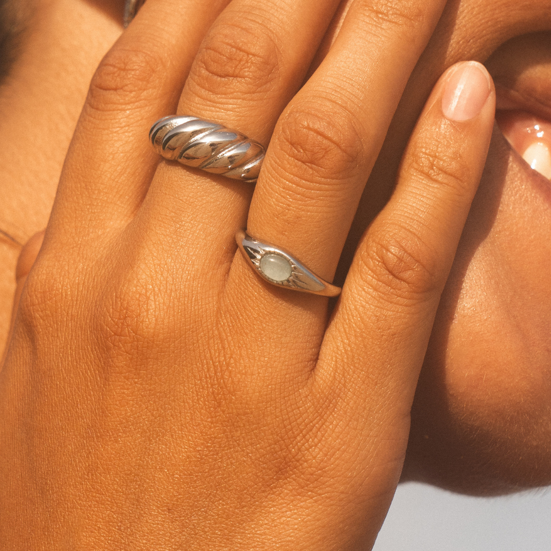 Bruce & Co Oasis – Green Jade Stone Ring, Steel