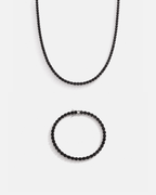 Bruce & Co Black Zircon Tennis Necklace and Bracelet Set, 4 mm, White-Gold-Plated