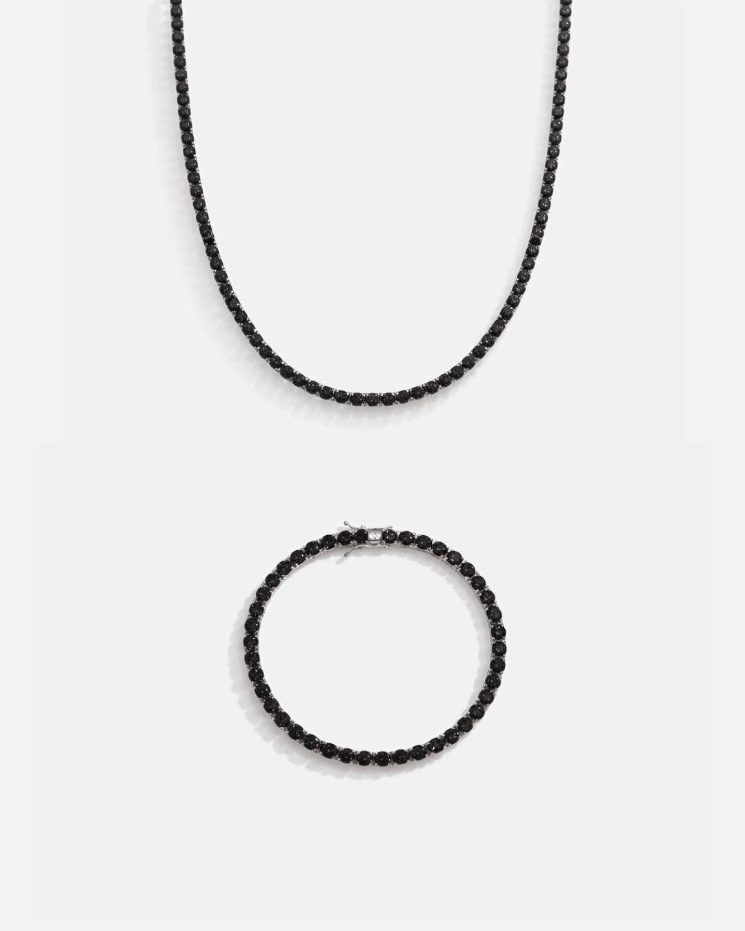Bruce & Co Black Zircon Tennis Necklace and Bracelet Set, 4 mm, White-Gold-Plated