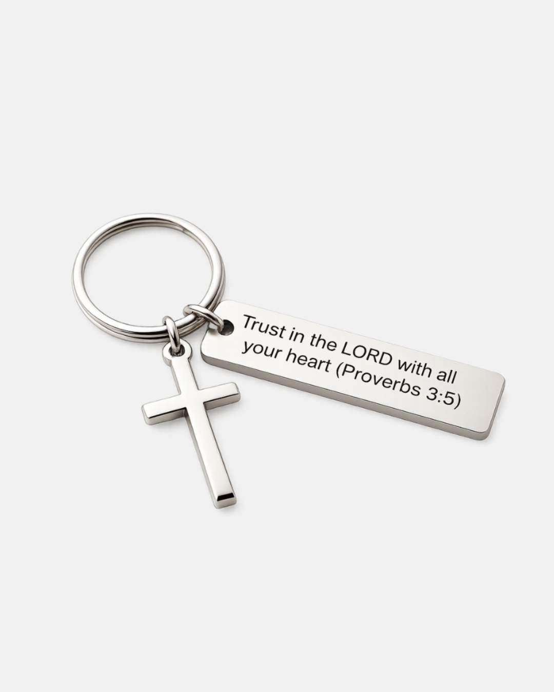 Bruce & Co Proverbs 3:5 Scripture Keychain with Cross Charm, Silver-Tone
