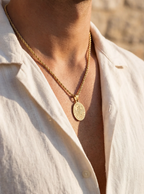 Bruce & Co Men’s Saint Christopher Medallion Rope Necklace, Gold-Plated Steel
