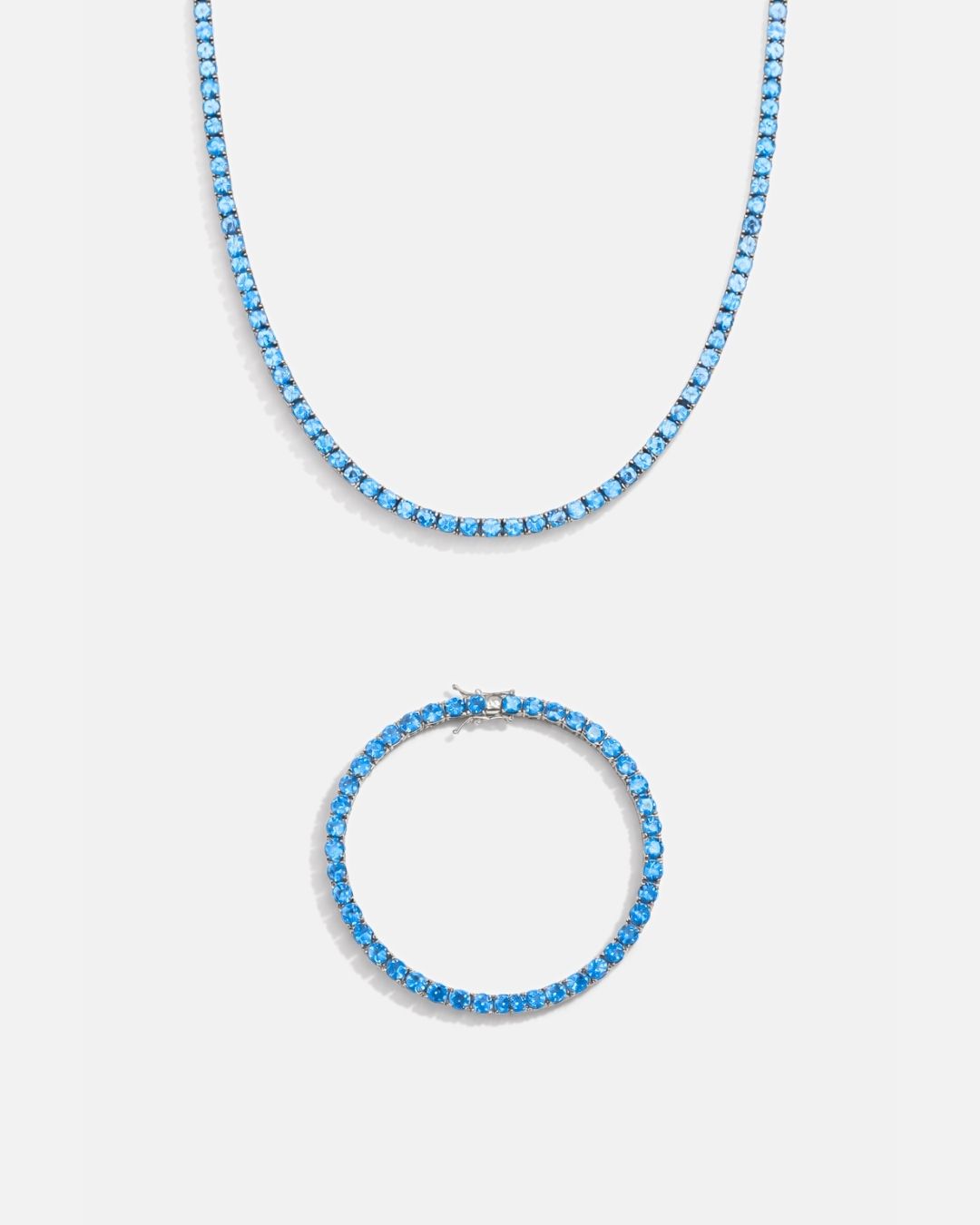Bruce & Co Aquamarine-Blue Tennis Necklace and Bracelet Set, 4 mm