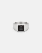 Bruce & Co Men’s Black Zirconia Square Signet Ring, Silver-Tone
