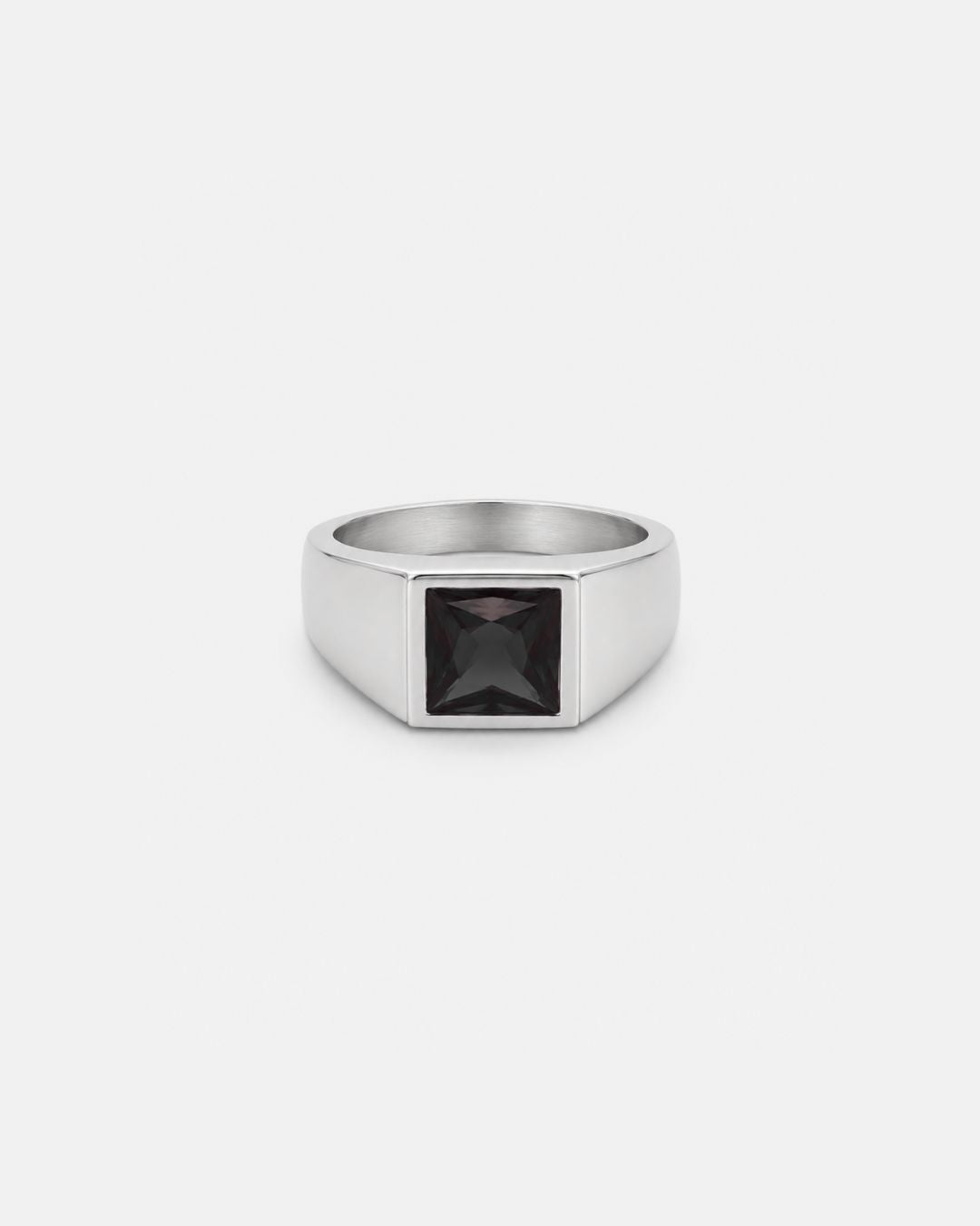 Bruce & Co Men’s Black Zirconia Square Signet Ring, Silver-Tone