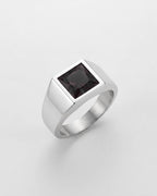 Bruce & Co Men’s Black Zirconia Square Signet Ring, Silver-Tone