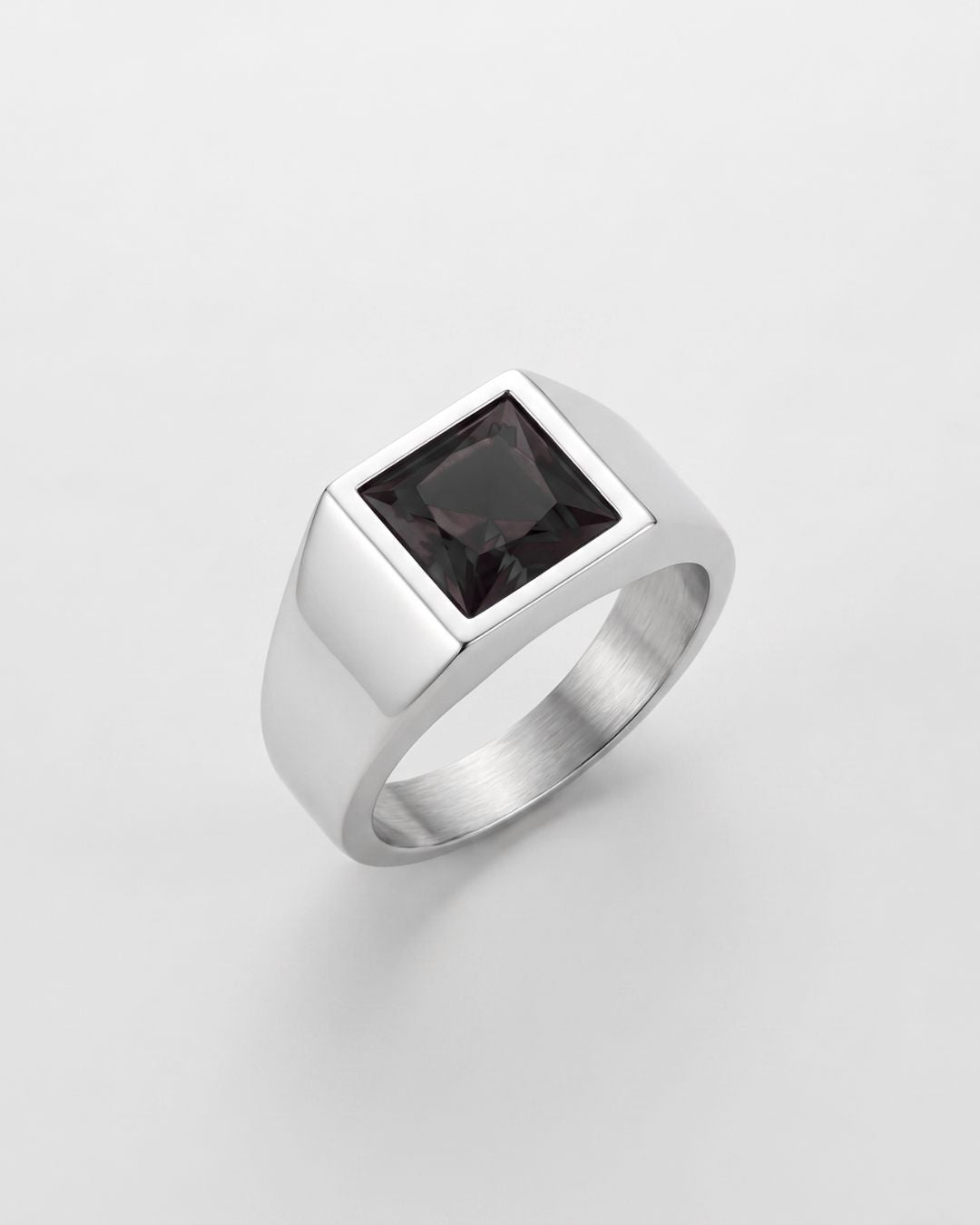 Bruce & Co Men’s Black Zirconia Square Signet Ring, Silver-Tone