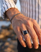 Bruce & Co Men’s Black Zirconia Square Signet Ring, Silver-Tone