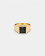 Bruce & Co Men’s Black Zirconia Square Signet Ring, Gold-Tone