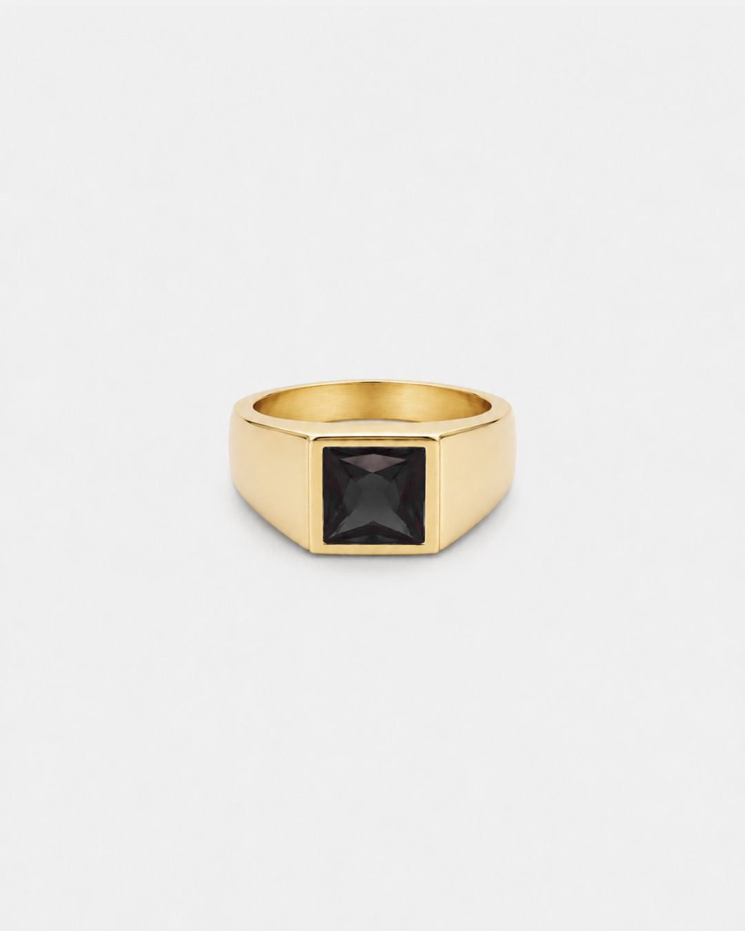 Bruce & Co Men’s Black Zirconia Square Signet Ring, Gold-Tone