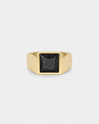 Bruce & Co Men’s Black Zirconia Square Signet Ring, Gold-Tone