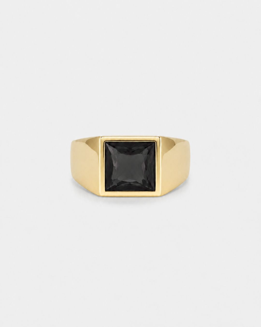 Bruce & Co Men’s Black Zirconia Square Signet Ring, Gold-Tone