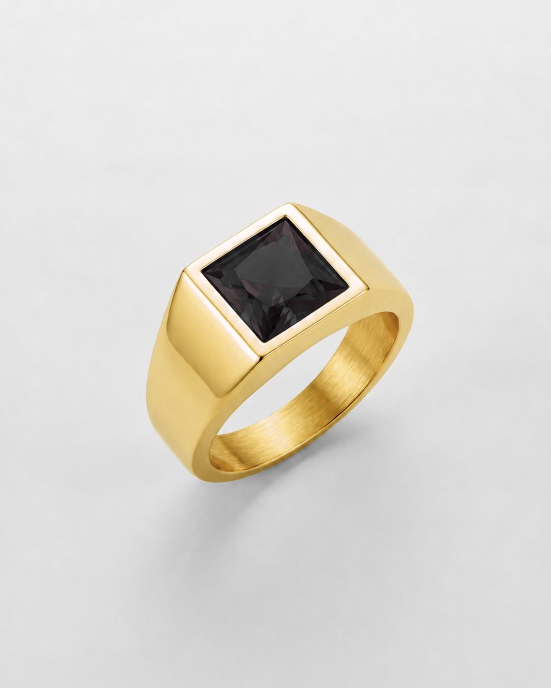 Bruce & Co Men’s Black Zirconia Square Signet Ring, Gold-Tone