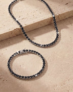 Bruce & Co Black Zircon Tennis Necklace and Bracelet Set, 4 mm, White-Gold-Plated