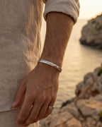 Bruce & Co Men’s Wave Open Cuff Bracelet, Silver-Tone Stainless Steel