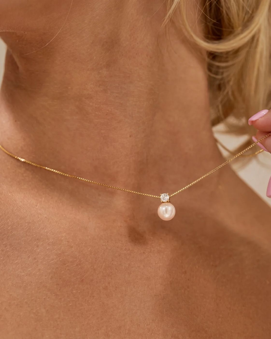 Bruce & Co Imitation Pearl and Zirconia Pendant Necklace, Gold-Tone