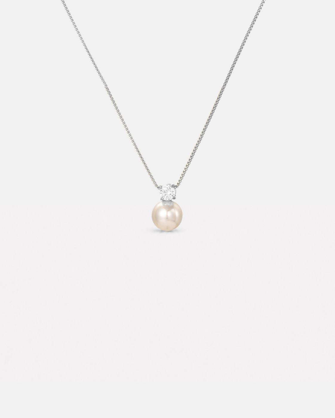Bruce & Co Imitation Pearl and Zirconia Pendant Necklace, Silver-Tone