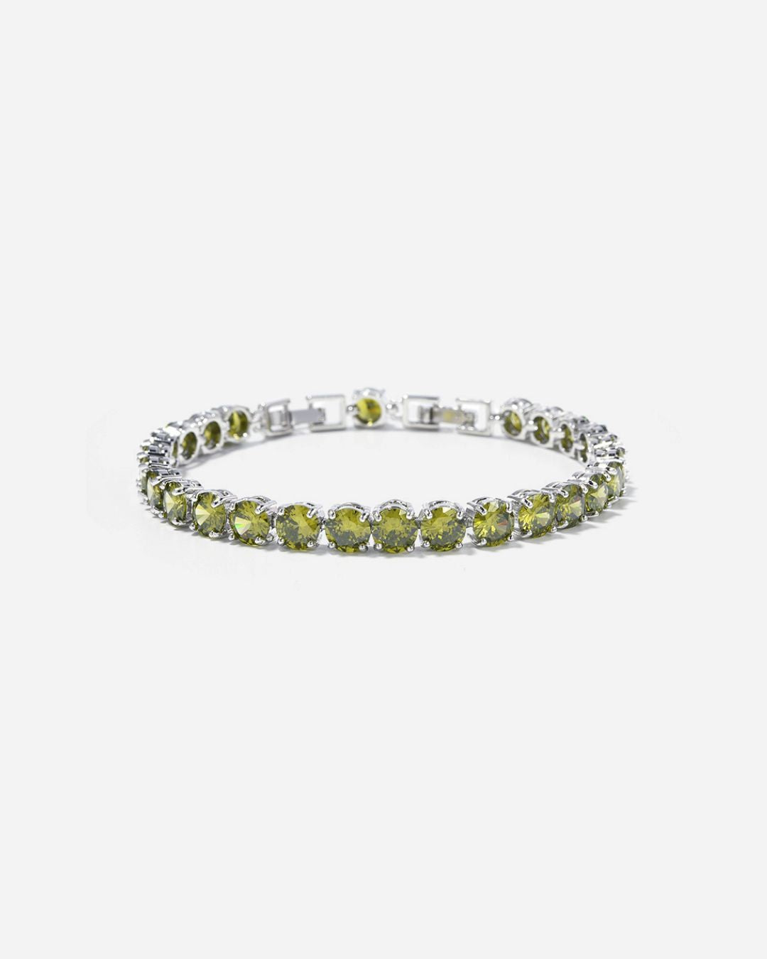 Bruce & Co Men’s Olive Green Zirconia Tennis Bracelet, 6 mm, White Gold-Plated