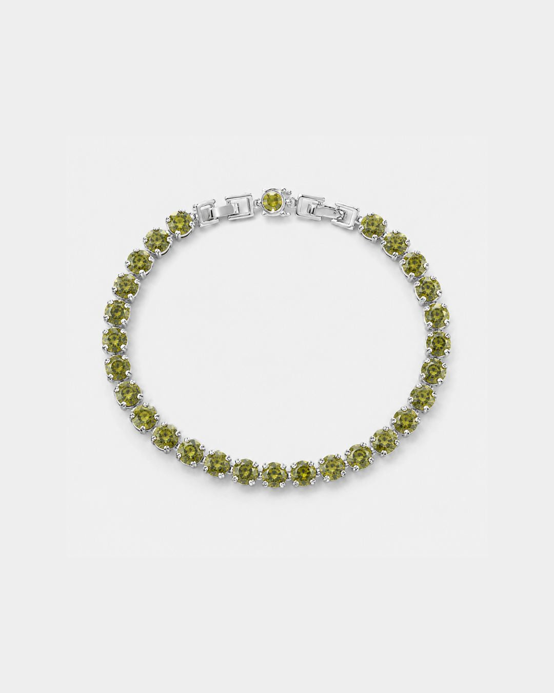 Bruce & Co Men’s Olive Green Zirconia Tennis Bracelet, 6 mm, White Gold-Plated