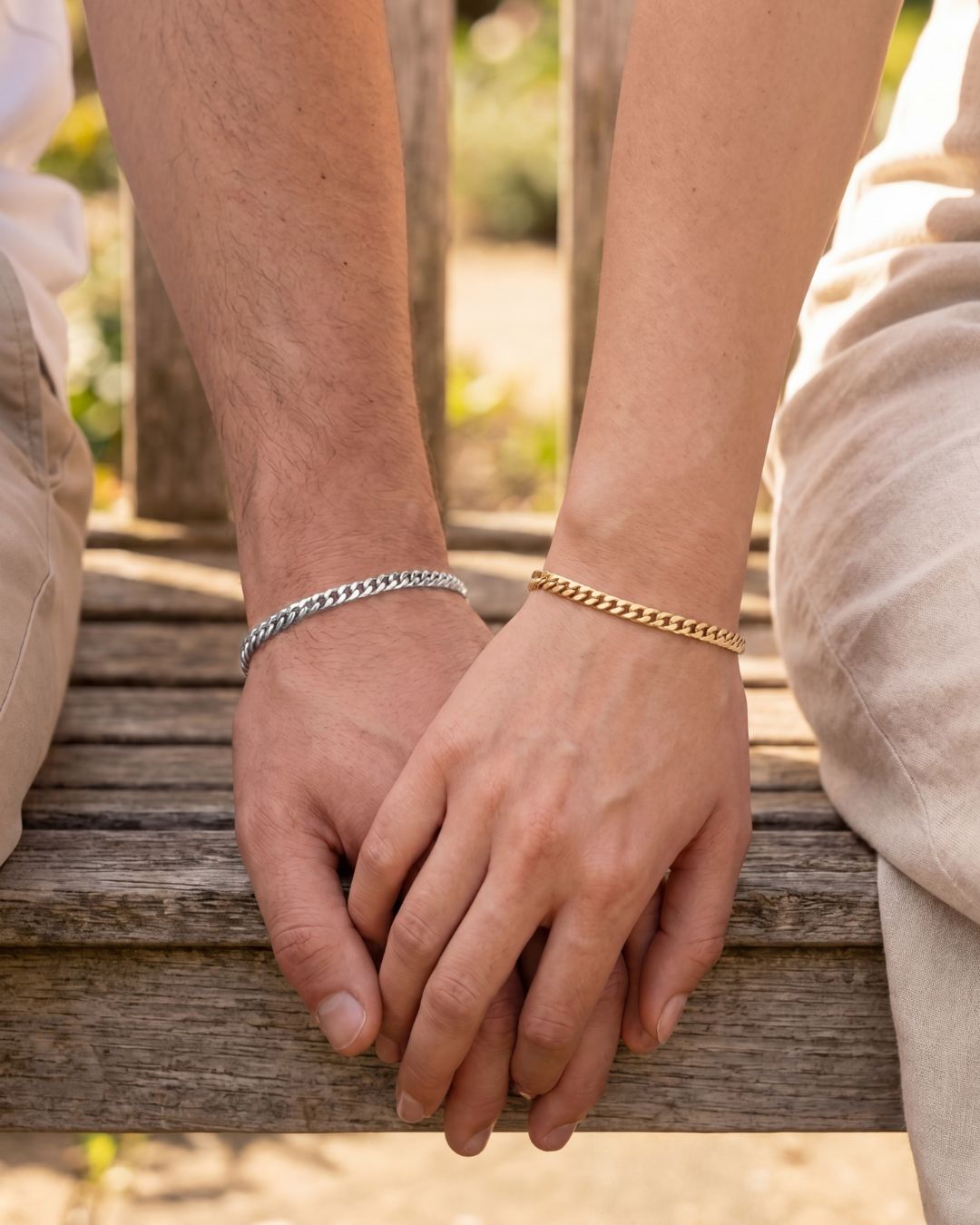 Bruce & Co Men’s Permanent Couple Bracelet Set, 2 Pieces, Silver and Gold-Plated