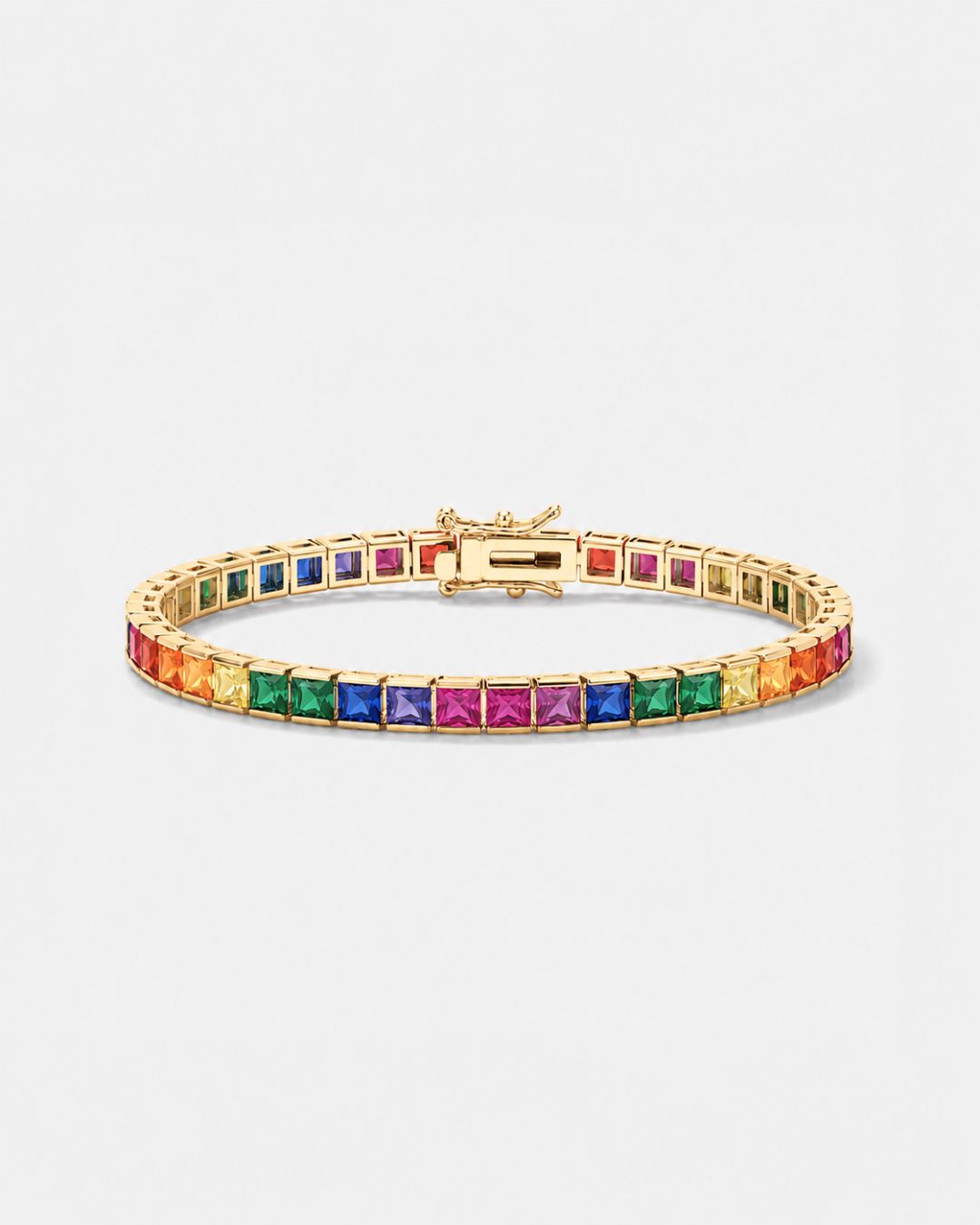 Bruce & Co Rainbow Tennis Bracelet, 4 mm, 18K Gold-Plated