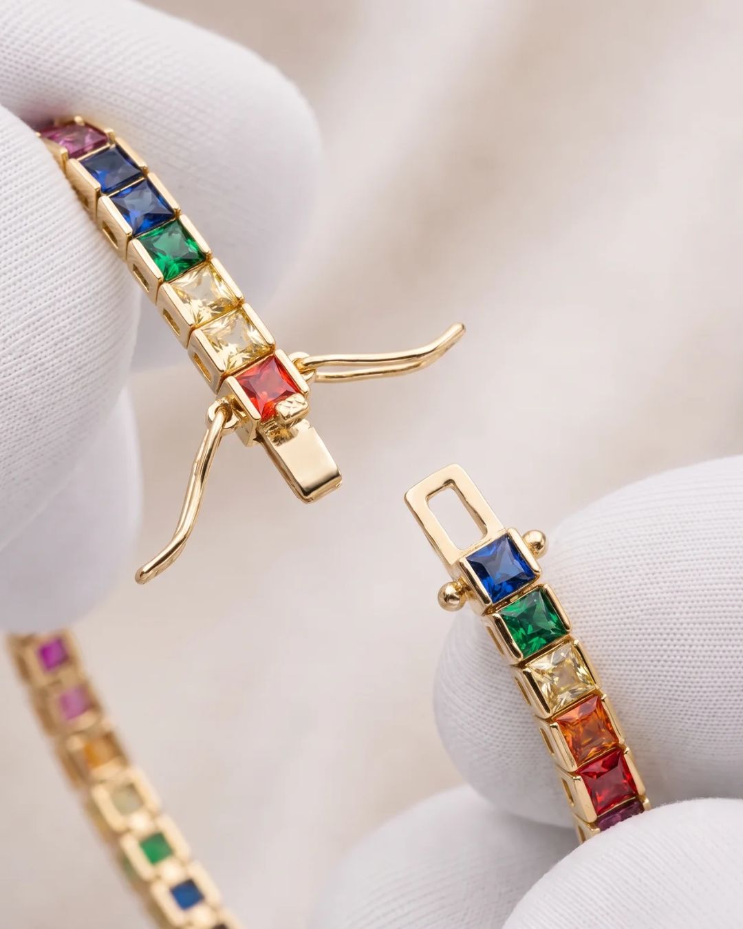 Bruce & Co Rainbow Tennis Bracelet, 4 mm, 18K Gold-Plated