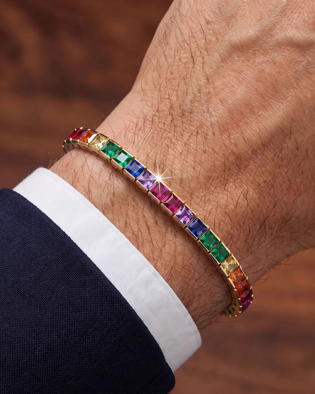 Bruce & Co Rainbow Tennis Bracelet, 4 mm, 18K Gold-Plated