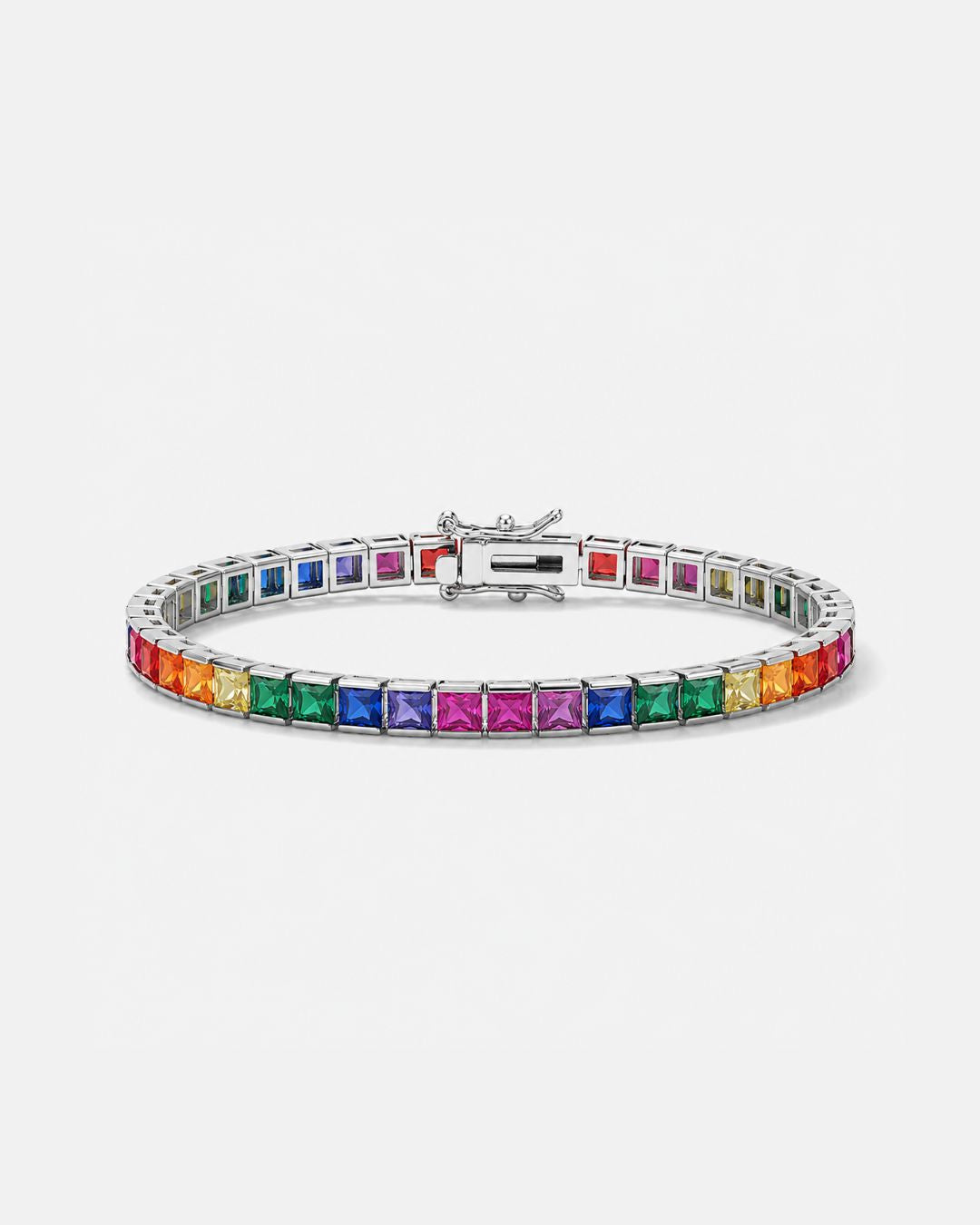 Bruce & Co Rainbow Tennis Bracelet, 4 mm, Platinum-Plated