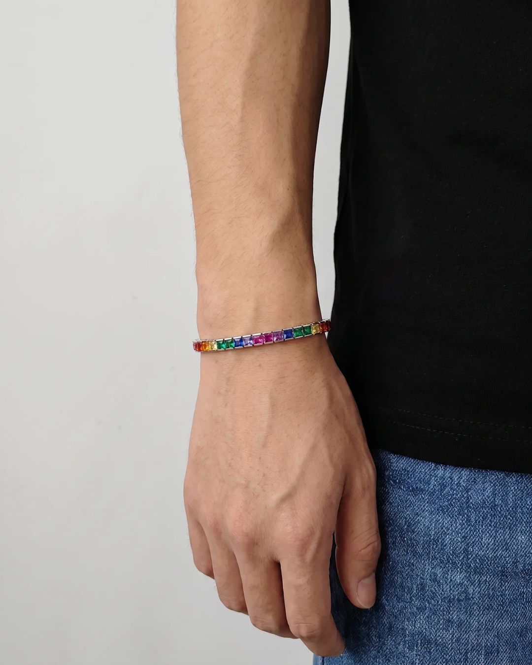 Bruce & Co Rainbow Tennis Bracelet, 4 mm, Platinum-Plated
