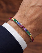 Bruce & Co Rainbow Tennis Bracelet, 4 mm, Platinum-Plated