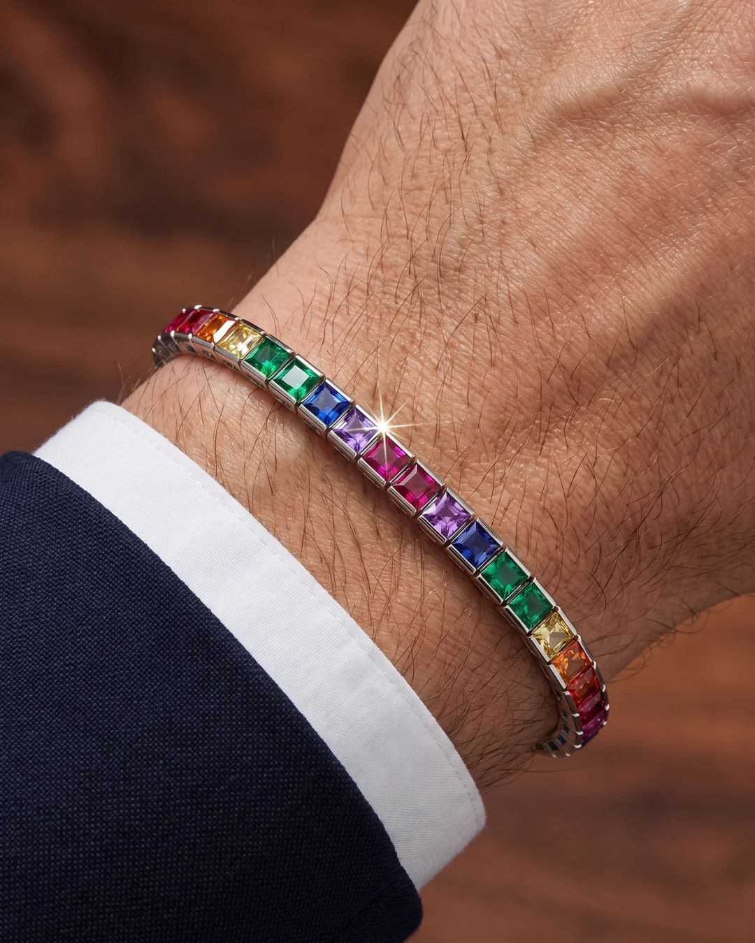 Bruce & Co Rainbow Tennis Bracelet, 4 mm, Platinum-Plated