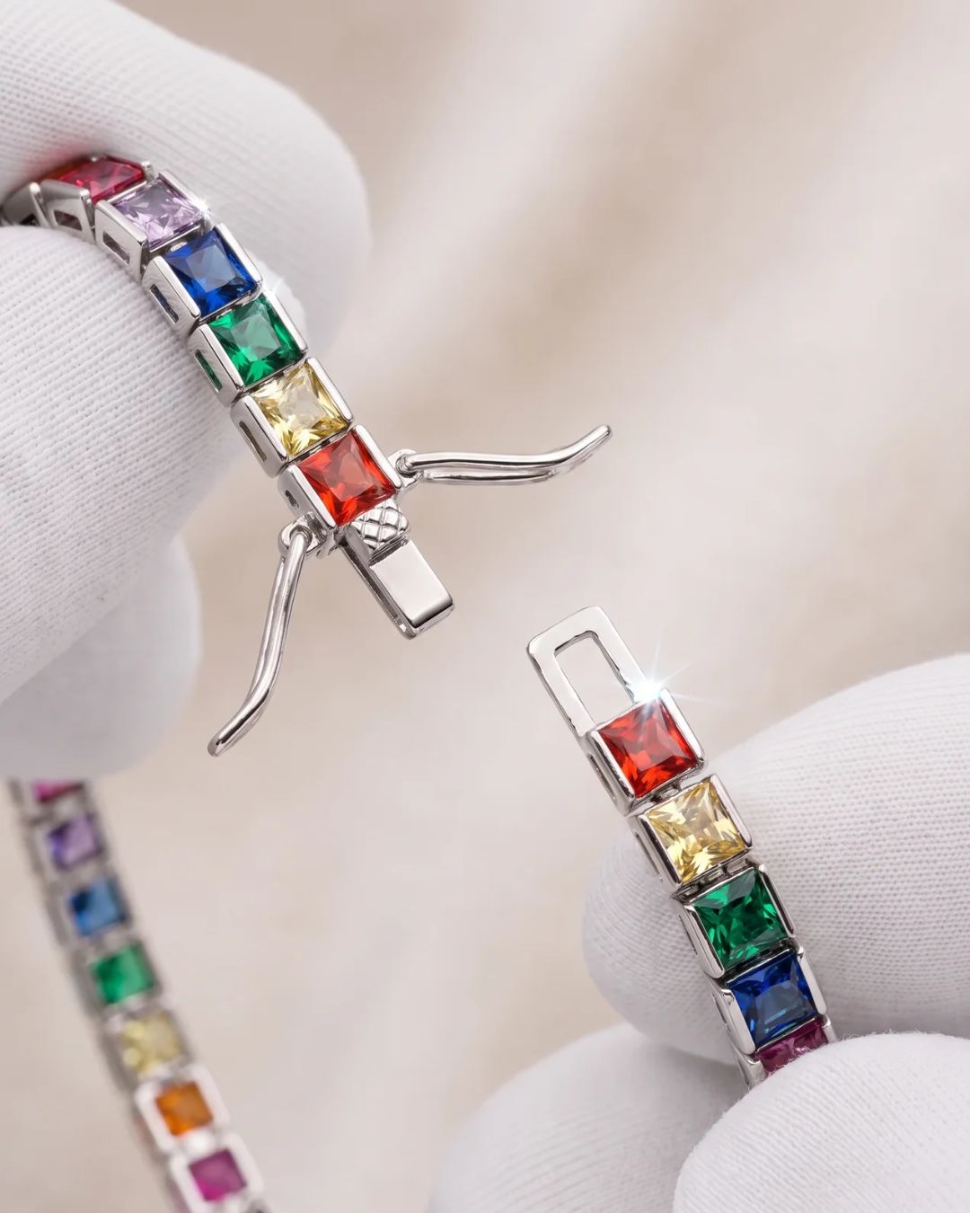 Bruce & Co Rainbow Tennis Bracelet, 4 mm, Platinum-Plated
