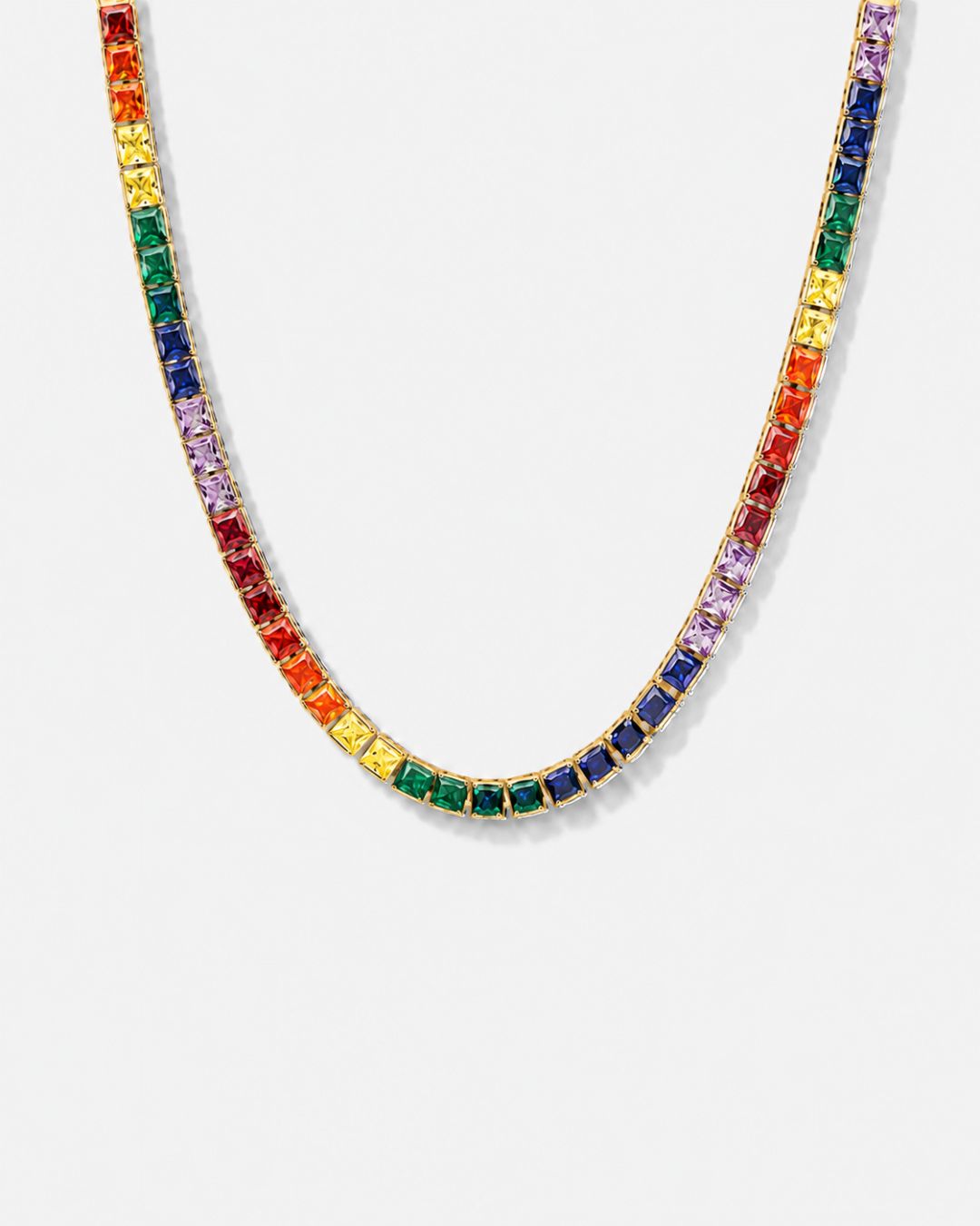 Bruce & Co Rainbow Tennis Necklace, 4 mm, 18K Gold-Plated