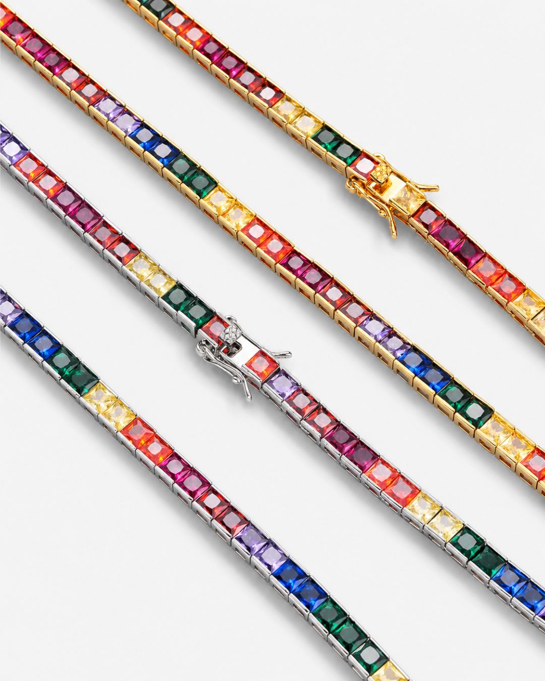 Bruce & Co Rainbow Tennis Necklace, 4 mm, 18K Gold-Plated