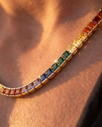Bruce & Co Rainbow Tennis Necklace, 4 mm, 18K Gold-Plated