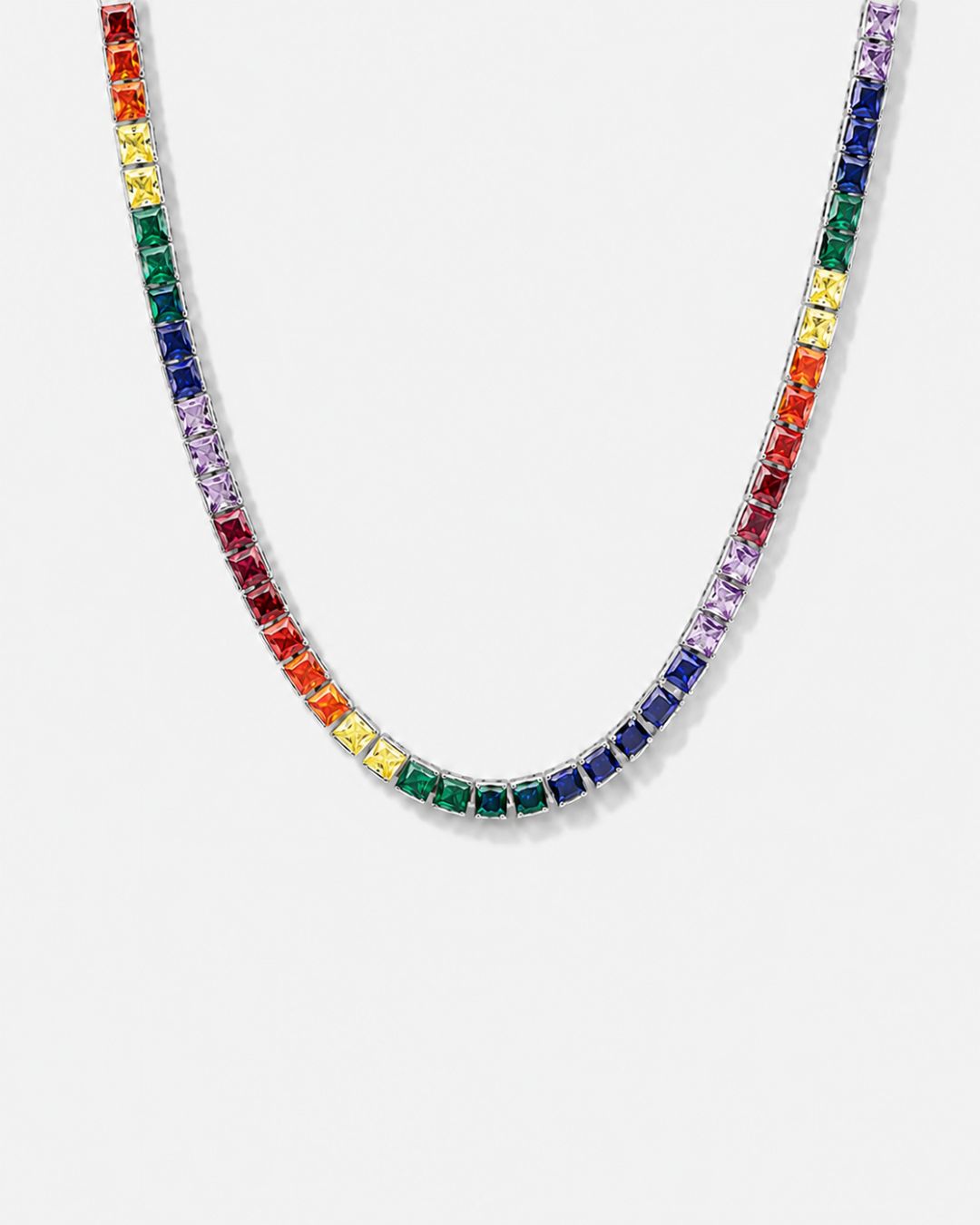 Bruce & Co Rainbow Tennis Necklace, 4 mm, Platinum-Plated