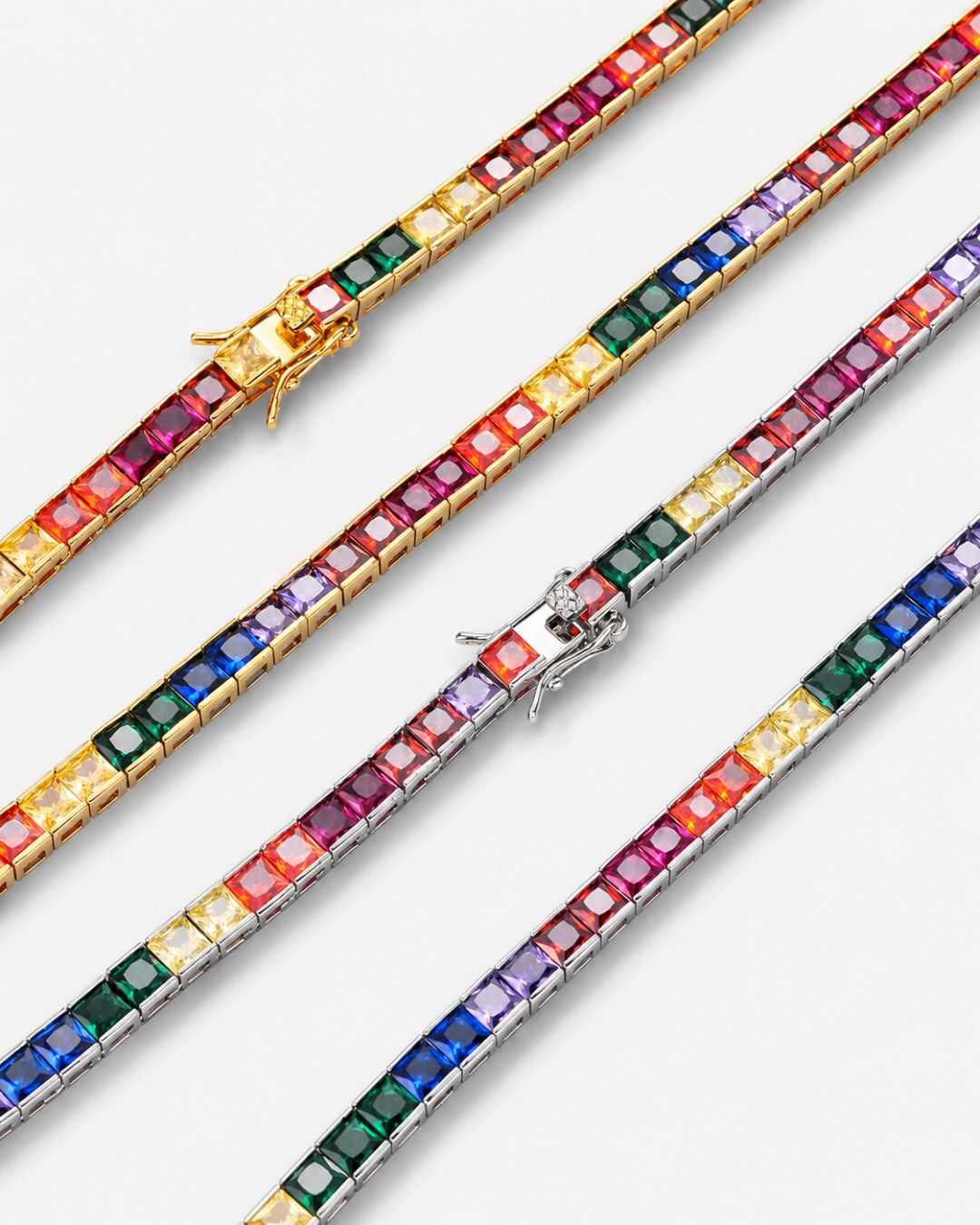 Bruce & Co Rainbow Tennis Necklace, 4 mm, Platinum-Plated