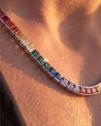 Bruce & Co Rainbow Tennis Necklace, 4 mm, Platinum-Plated