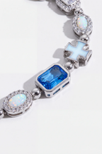 Bruce & Co Royal Azure – Men’s Blue and Clear Mosaic Necklace, 6 mm, Silver-Tone
