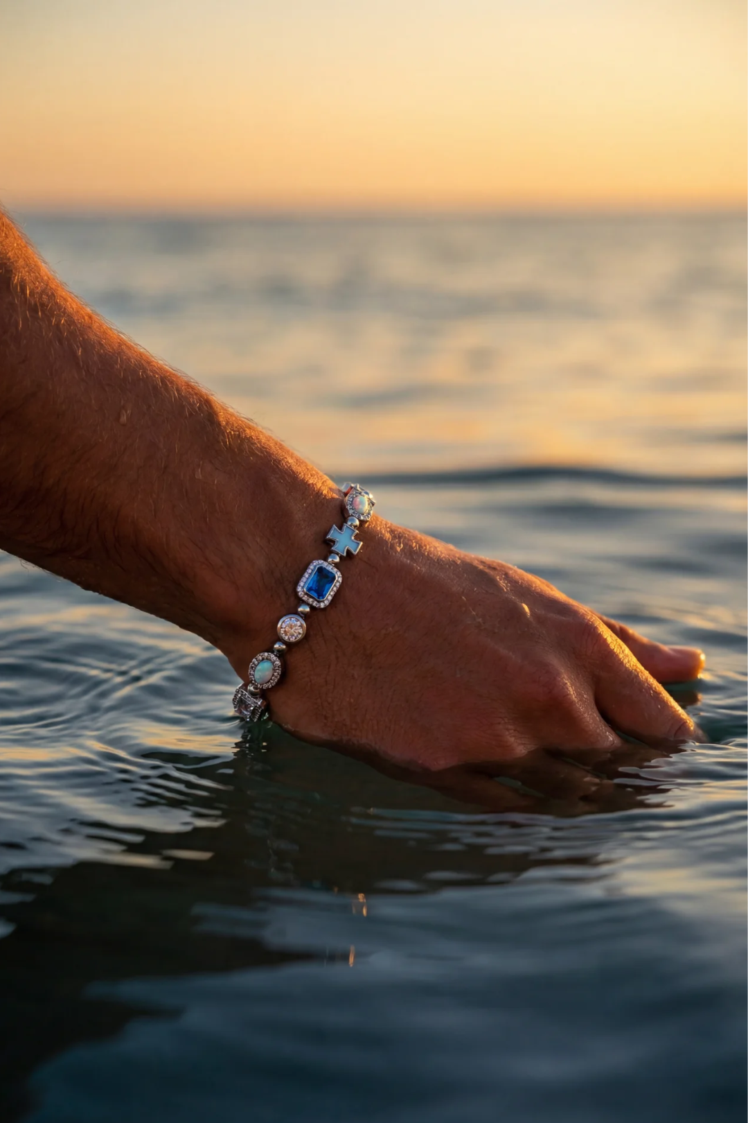 Bruce & Co Royal Azure – Men’s Blue and Clear Mosaic Necklace, 6 mm, Silver-Tone