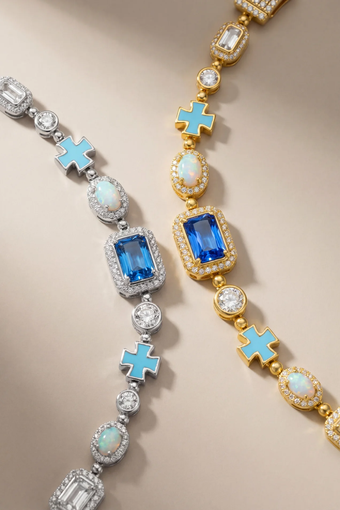 Bruce & Co Royal Azure – Men’s Blue and Clear Mosaic Necklace, 6 mm, 18K Gold-Plated