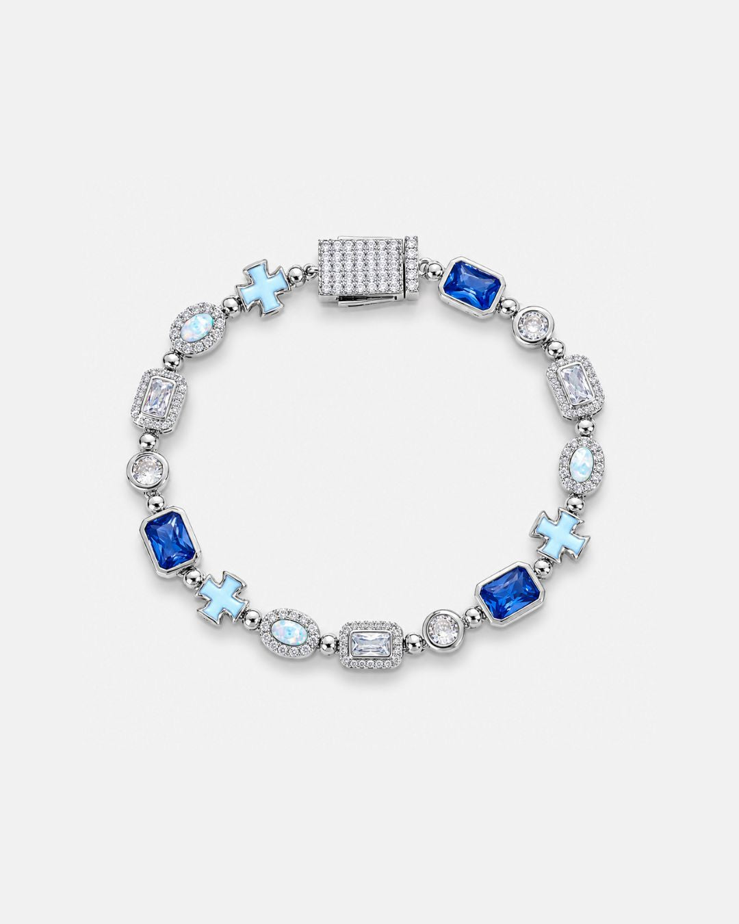 Bruce & Co Royal Azure – Men’s Blue and Clear Mosaic Bracelet, 6 mm, Silver-Tone