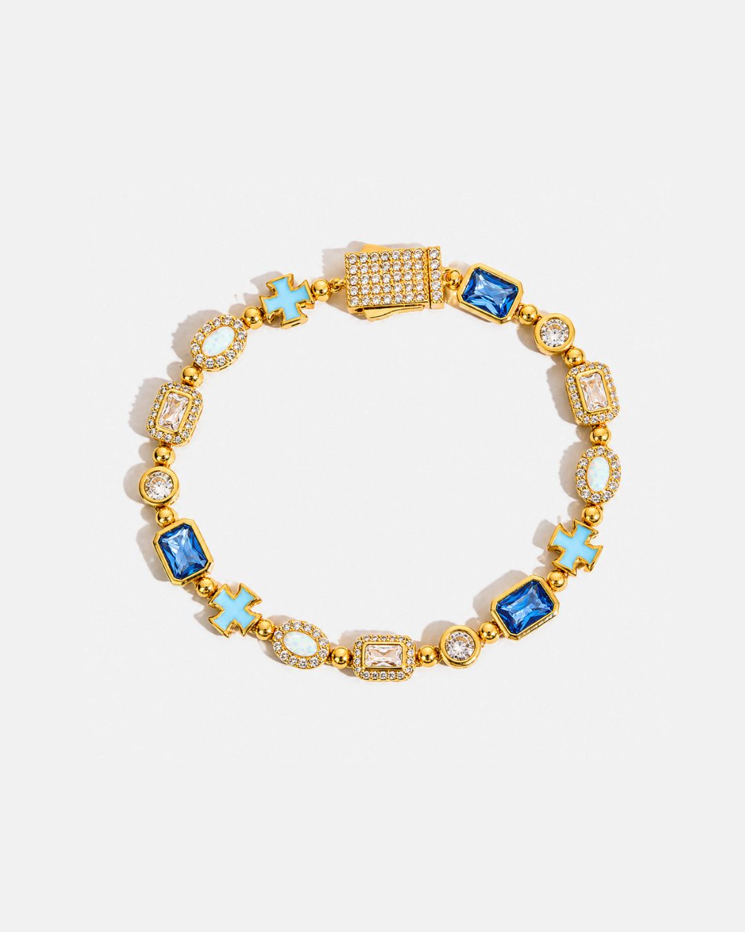 Bruce & Co Royal Azure – Men’s Blue and Clear Mosaic Bracelet, 6 mm, 18K Gold-Plated