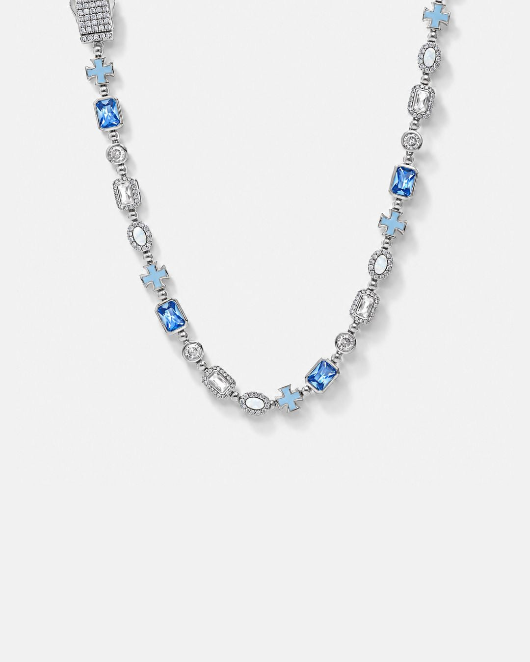 Bruce & Co Royal Azure – Men’s Blue and Clear Mosaic Necklace, 6 mm, Silver-Tone
