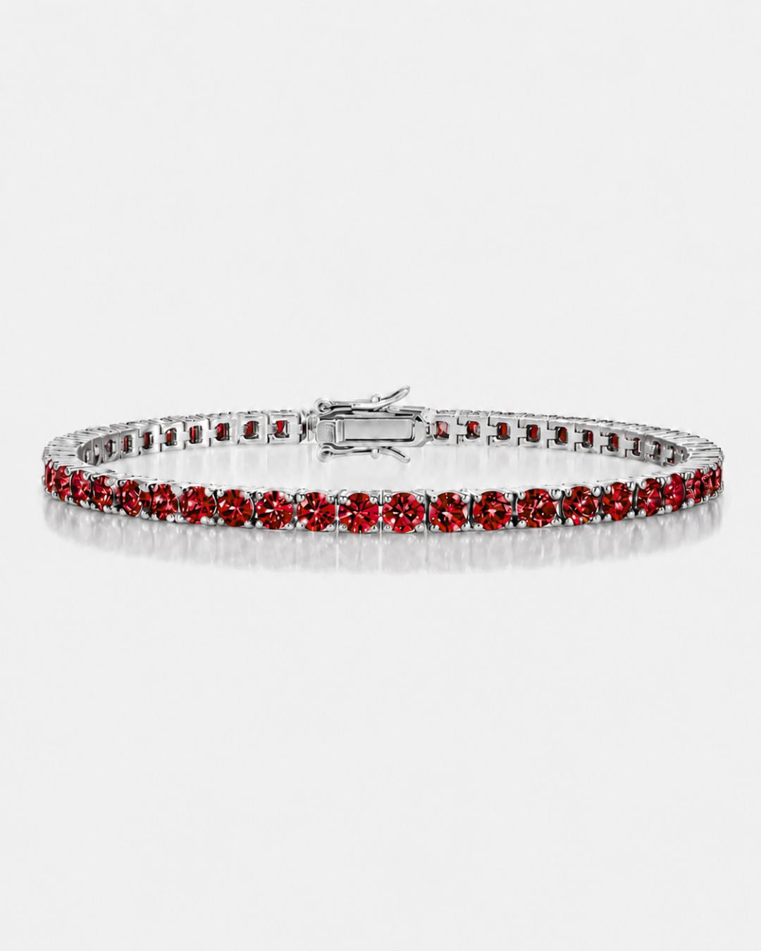 Bruce & Co Men’s Red Moissanite Tennis Bracelet, 4 mm, 925 Sterling Silver